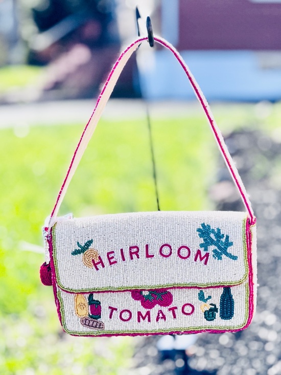 T.J.Maxx Handbags - Heirloom Tomato Beaded Shoulder Bag - Cream with Tomato Bag Charm
